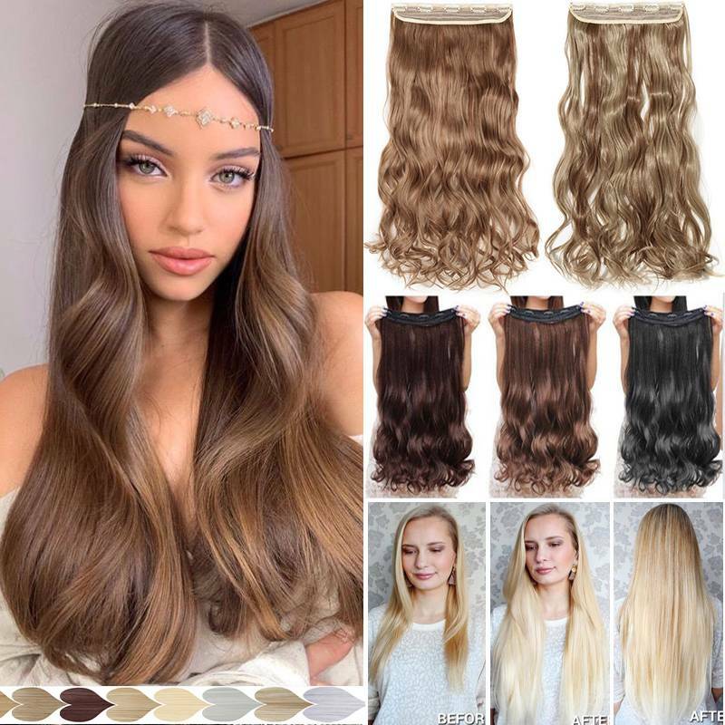 Real Long Wavy Thick One Piece Clip in Hair Extensions Natural Hairpiece Human
