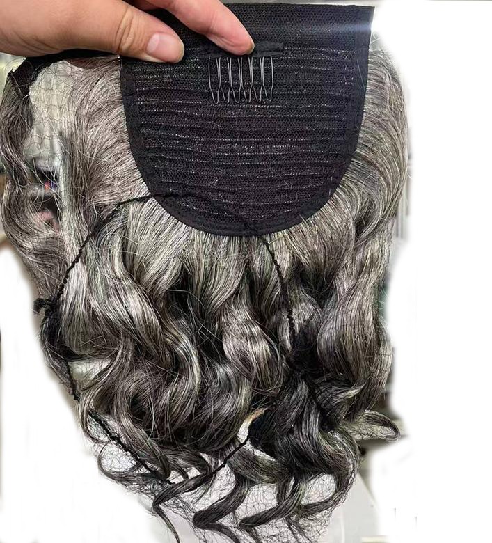 16″-26″ Wavy Silver Gray Mixed Hair 100% Remy Human Hair Ponytail