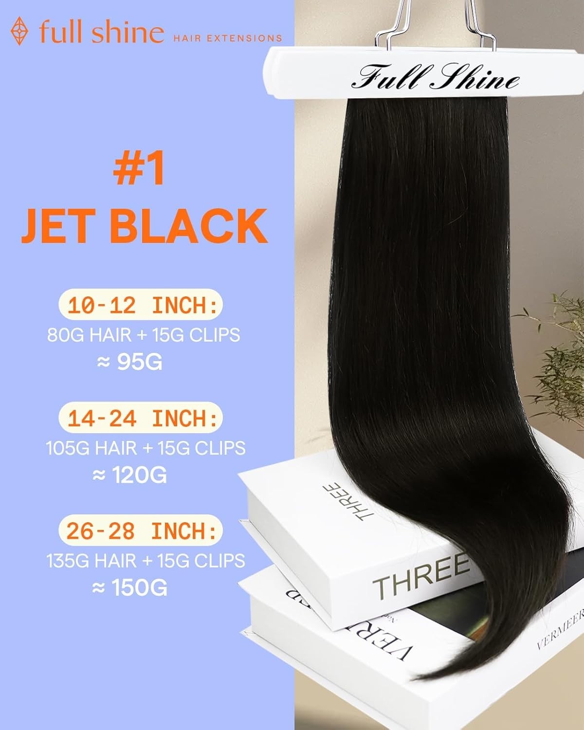 Seamless Clip-In Extensions – 24” Remy Human Hair in Rich Jet Black, 7 Pieces