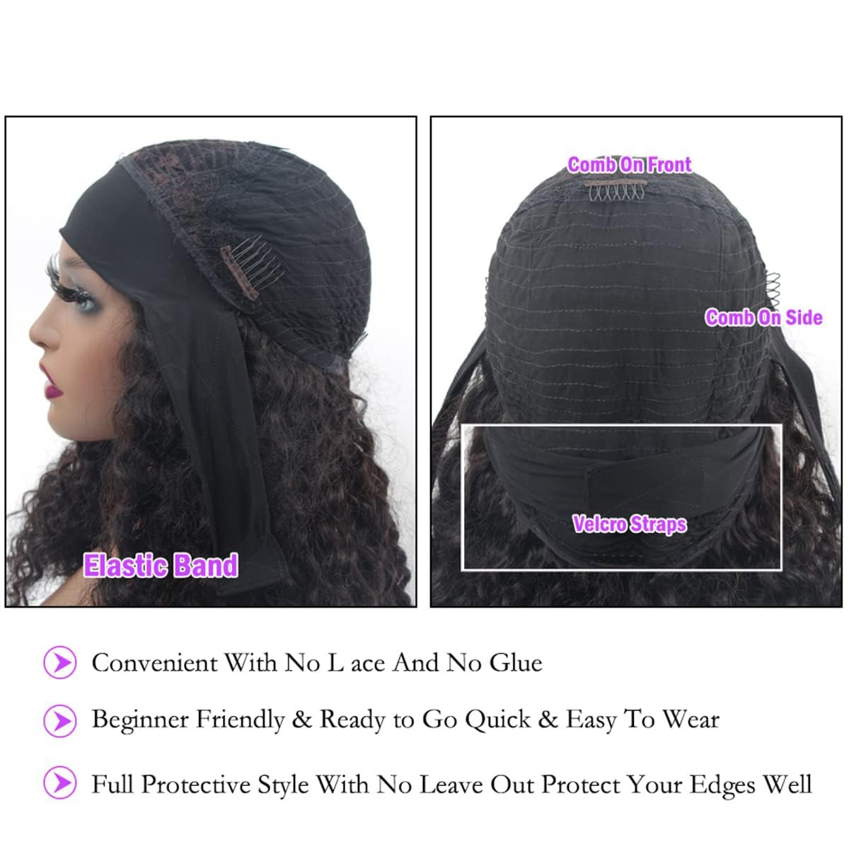 Headband Wig Human Hair Water 20 Inch, Nature Black（headband wig human hair）