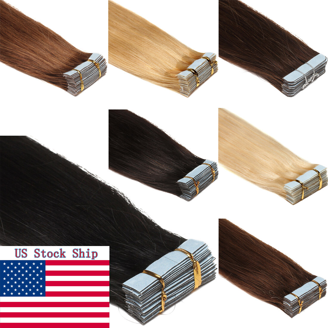 Tape In Remy Human Hair Extensions Seamless Skin Weft Brazilian Hair 16in-24inch