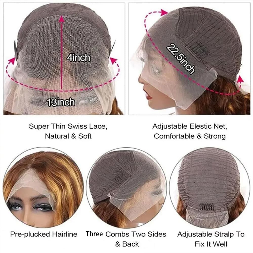 30″ Honey Blonde Deep Wave Lace Front Wig – 200 Density Ombre Human Hair for Wom