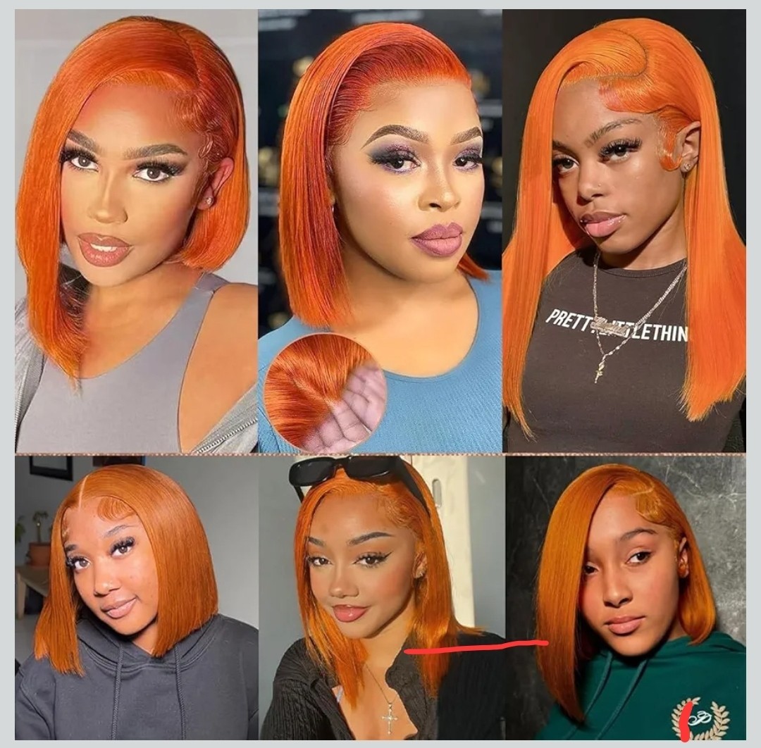 Orange Synthetic Bob Wig Lace Front Adjustable Straps Combs – Leeloo color