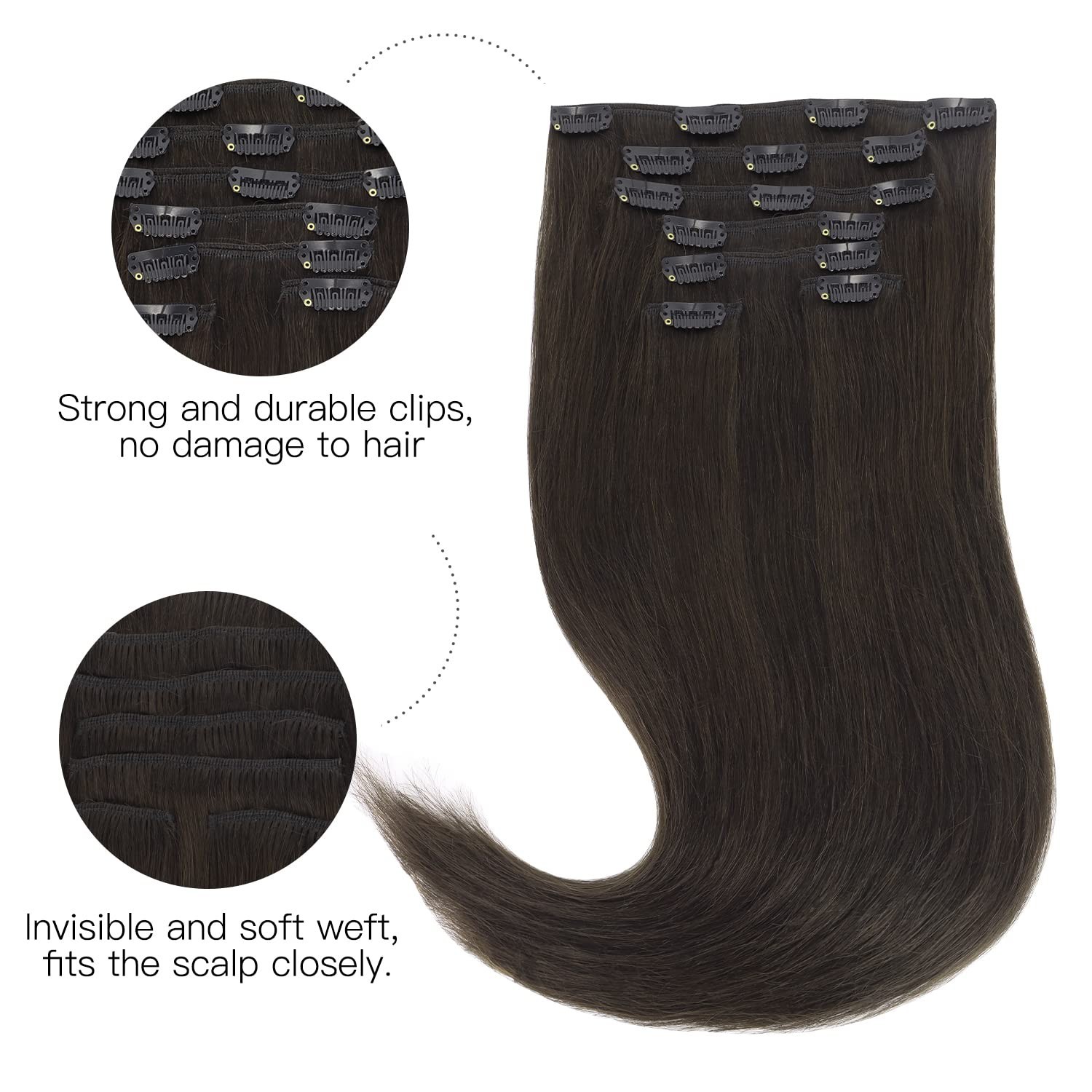 Effortless Volume with Dark Brown 18 Inch Clip In Hair Extensions, 120g Set