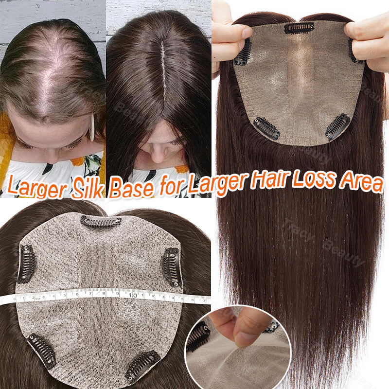 15X15CM Brazilian Women Human Hair Topper Top Front Wigs Hairpiece Silk Base US