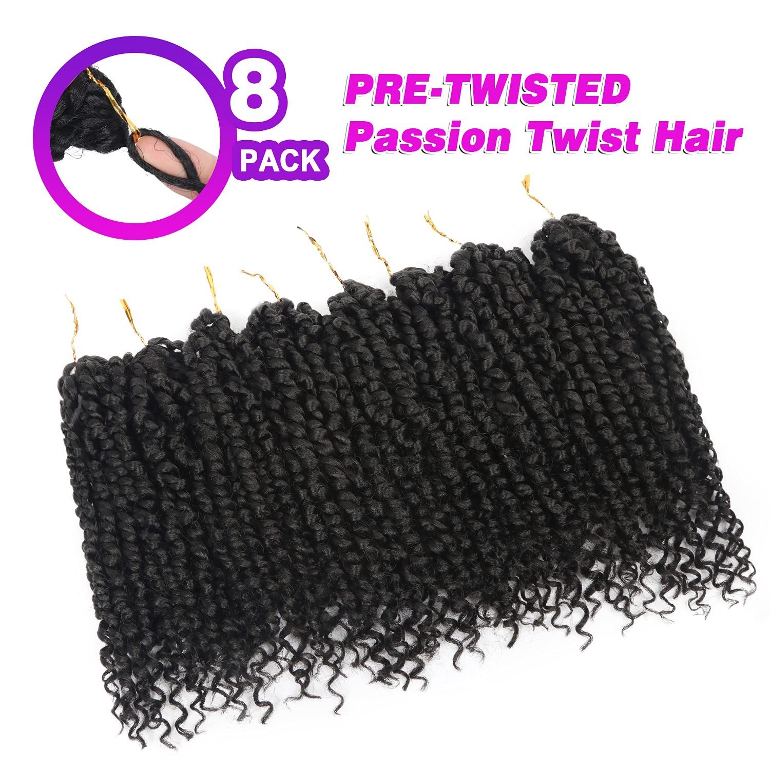 8 Pack Passion Twist Crochet Hair 10 Inch Pre-twisted Short Crochet Passion T…