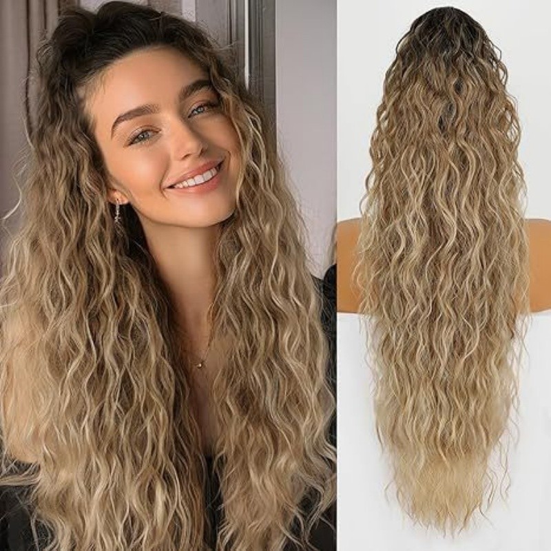 Corn Wave Ponytail Extension Claw Clip 26″ Long Synthetic Women Fluffy