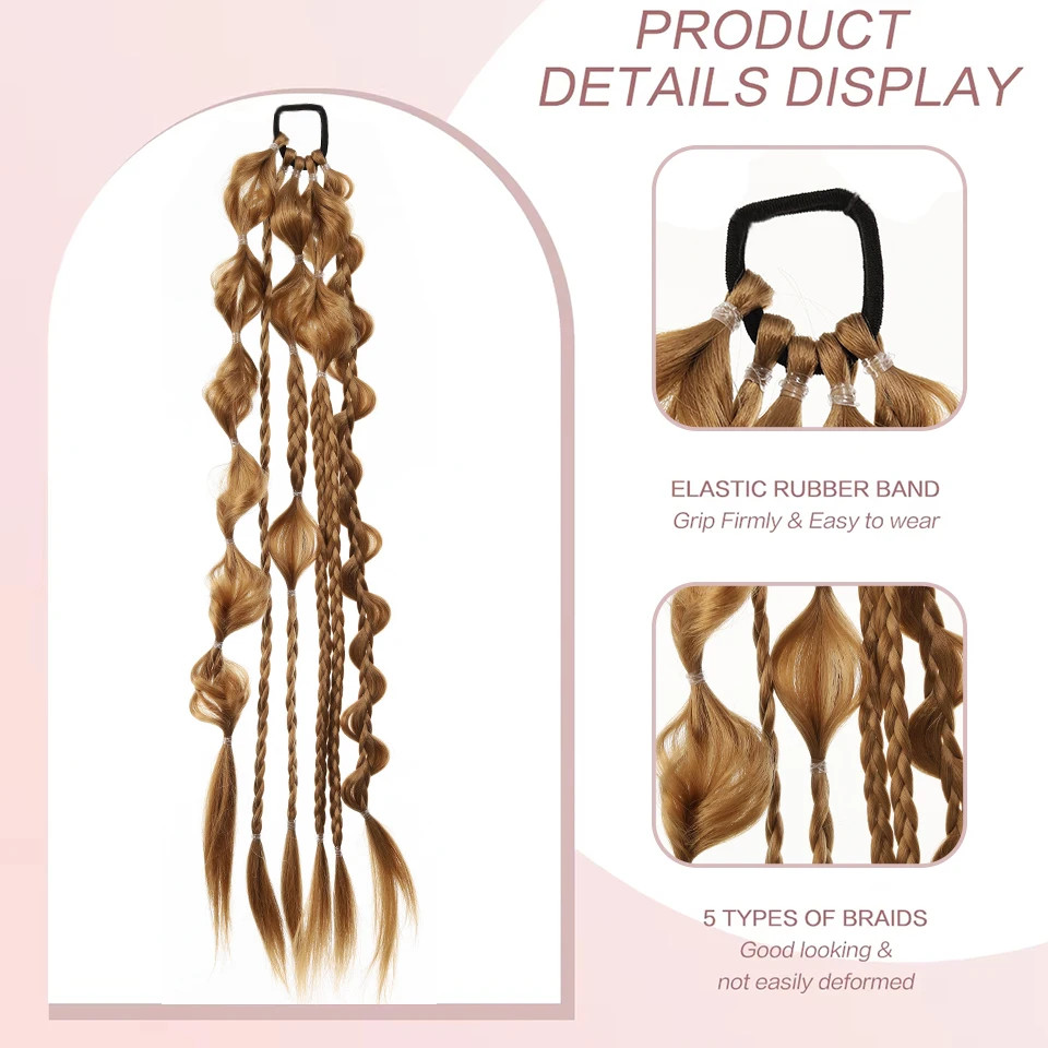 Lightweight Synthetic 24Inch Long Braided Bubble Ponytail Wig For Women Party