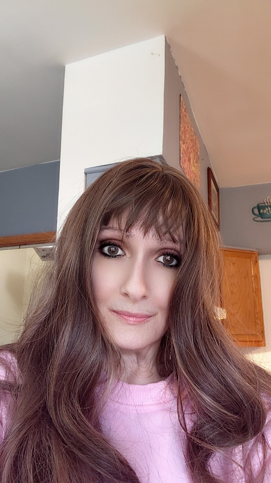 wig light brown wavy texture bangs style shoulder length for women adult