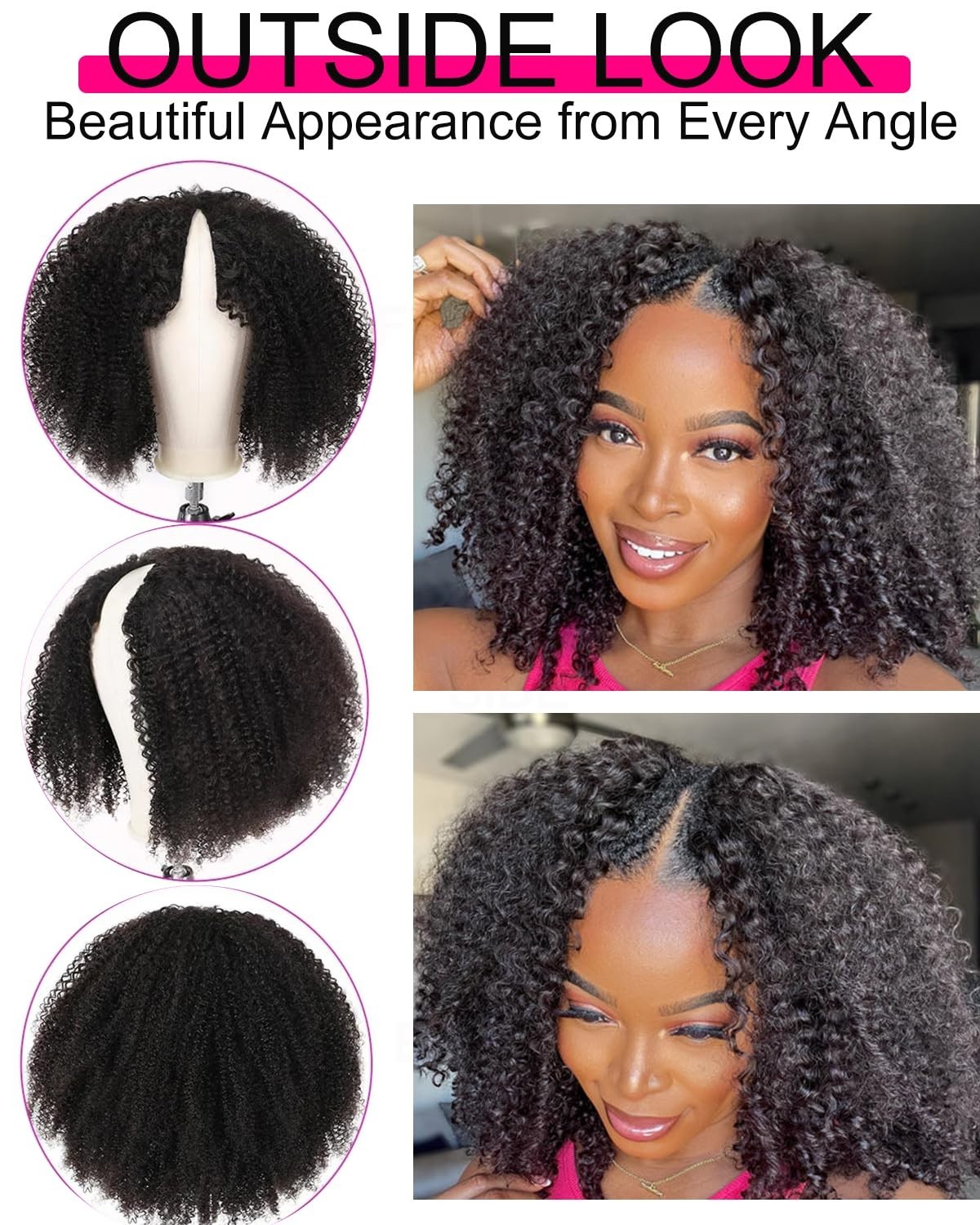 V Part Human Hair Afro Curly Minimal/No Leave Out Upgrade U Part for Black Women