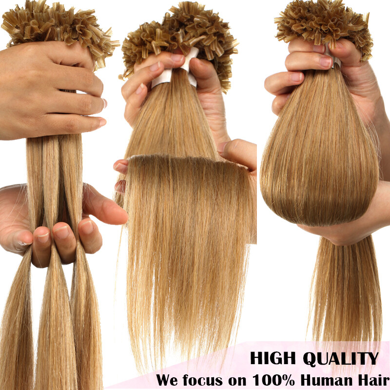 Keratin 100G U Nail Tip Remy Human Hair Extensions Balayage Blonde Pre Bonded 8A