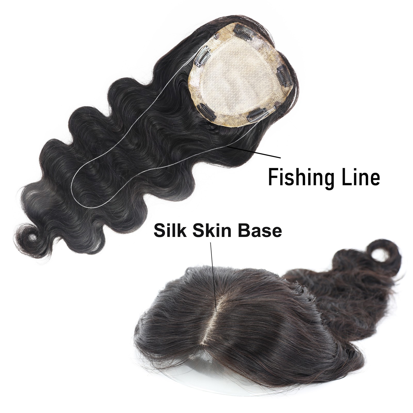 Silk Base Topper With Fishing Line Same Length 150% Density Double Drawn Toupee
