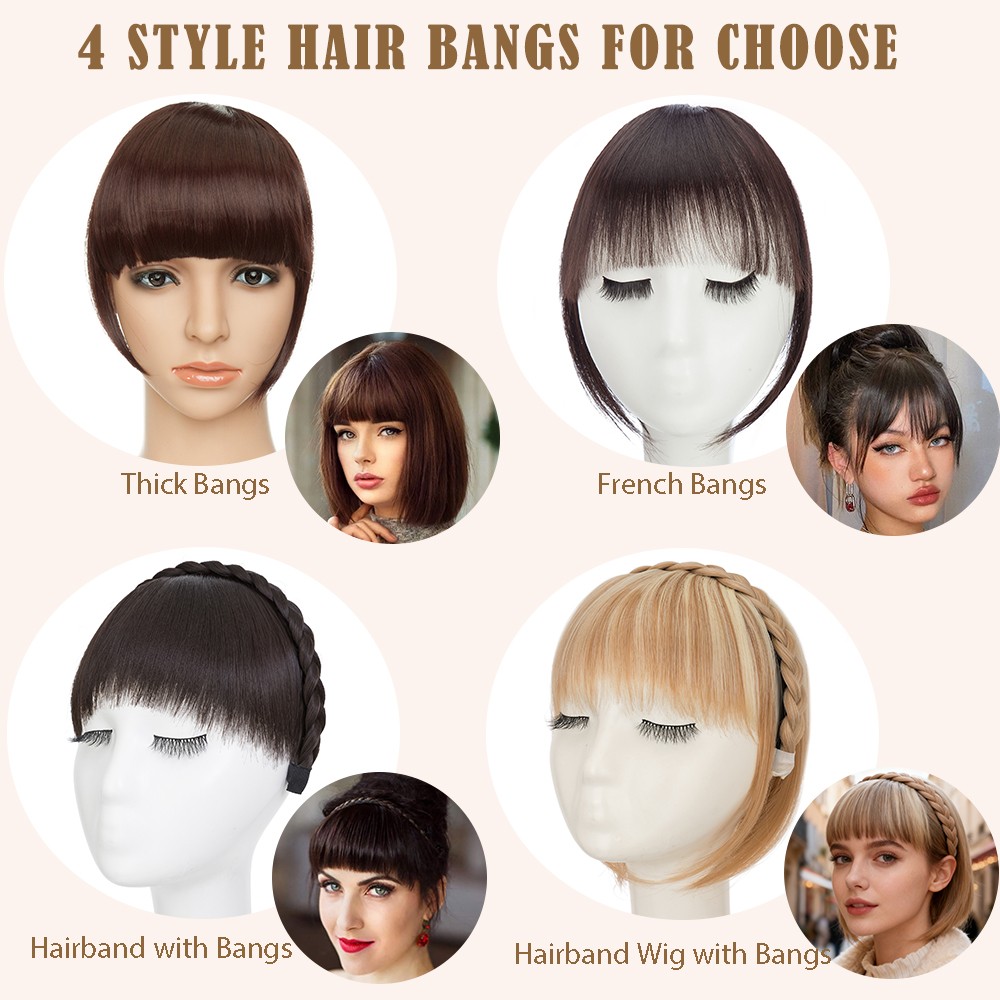 Thick Topper with Fringe Bangs 100% as Human Hair Extensions Clip In Hairpiece