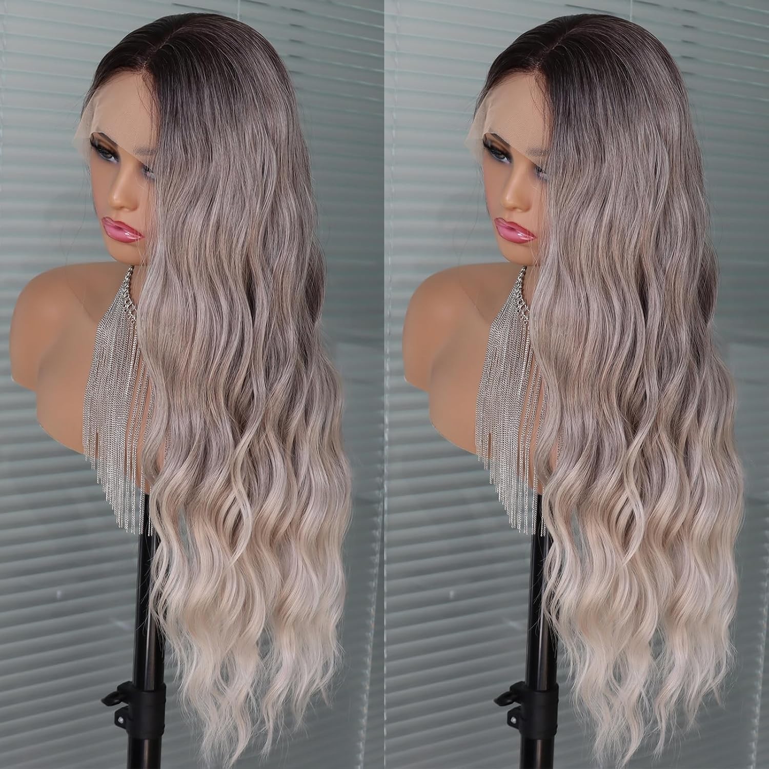 LACE FRONT WIG HUMAN HAIR BLENDED BODYWAVE OMBRE GREY