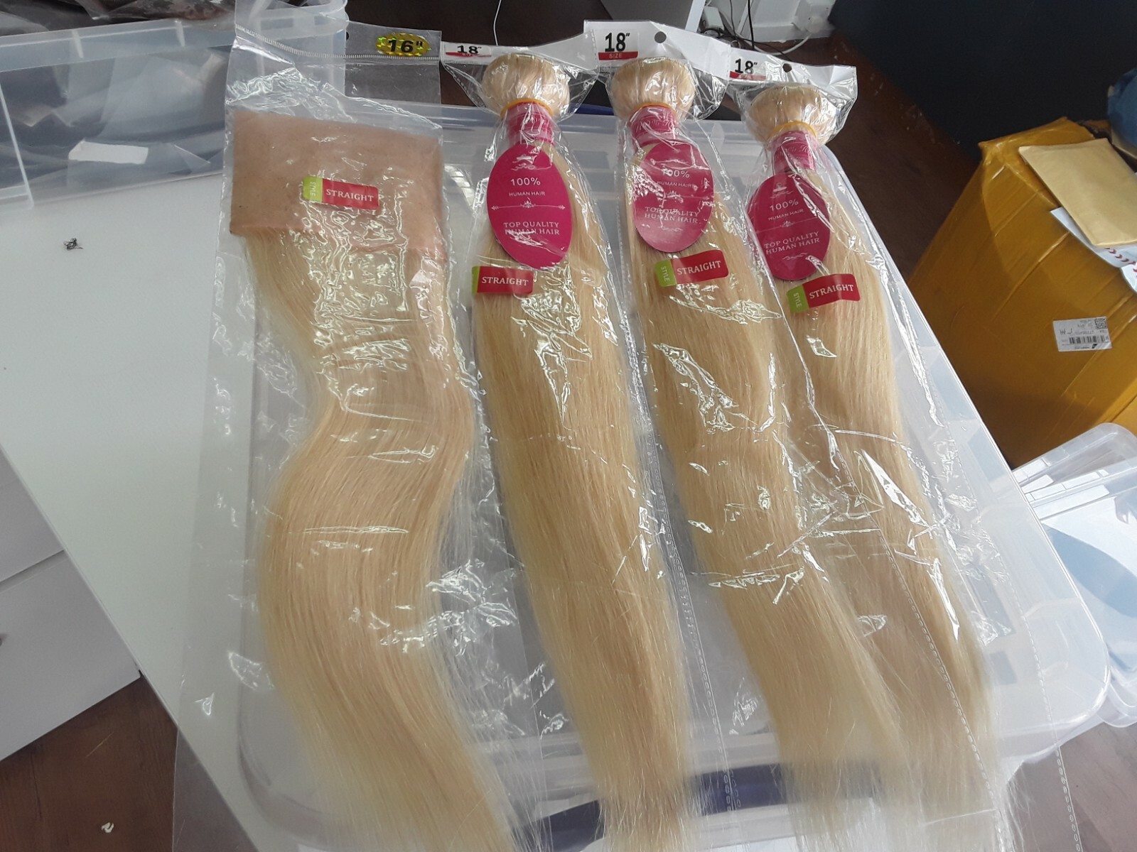 12A BRAZILIAN VIRGIN HUMAN HAIR 18+18+18&16Inch 13×4 FRONTAL BLONDE 613 STRAIGHT