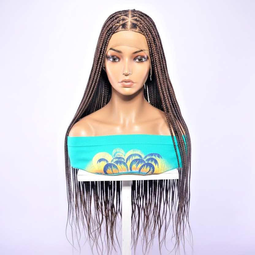 HD Full Lace Cap with Baby Hair. Brown Knotless Braids Braided Wig.