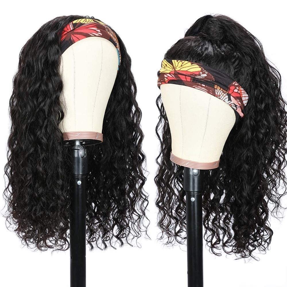 Headband Wig Human Hair Water 20 Inch, Nature Black（headband wig human hair）