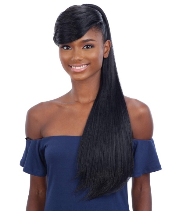 EDGY SIDE BANG – FREETRESS EQUAL SYNTHETIC CLIP-IN HAIR PIECE color 1 jet black