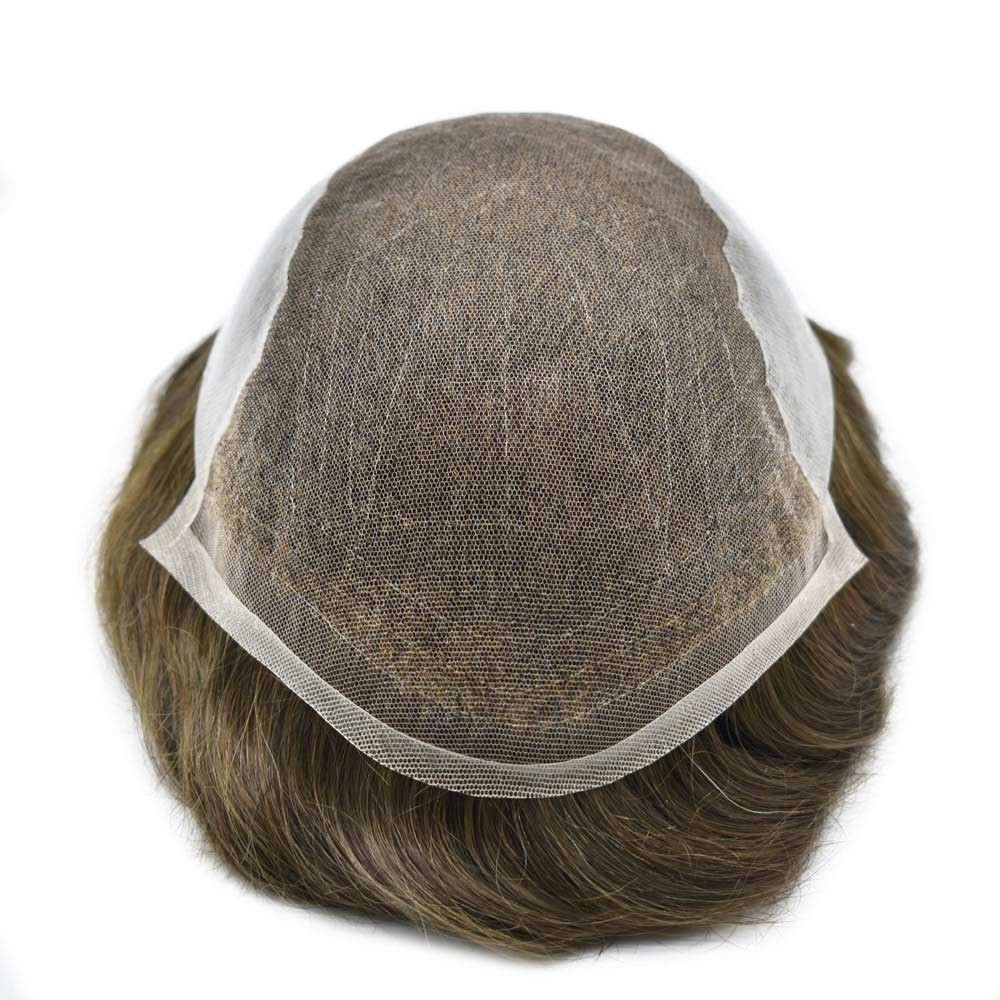 Mens Toupee Hairpiece French Lace Front Hair System Replacement PU Skin Mens Wig