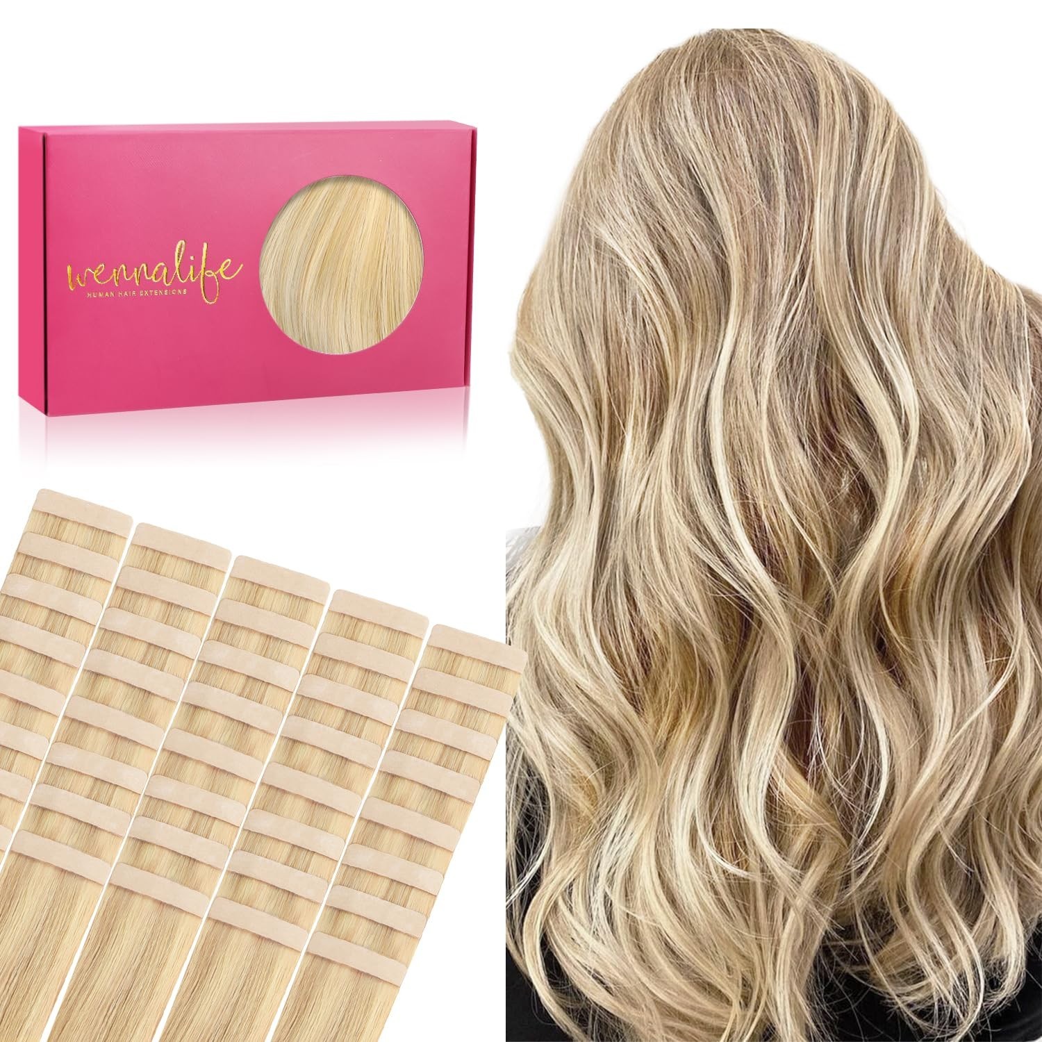Wennalife 24in Tape In Human Hair Extensions 100g 40 Pc Set Light Blonde SEALED!
