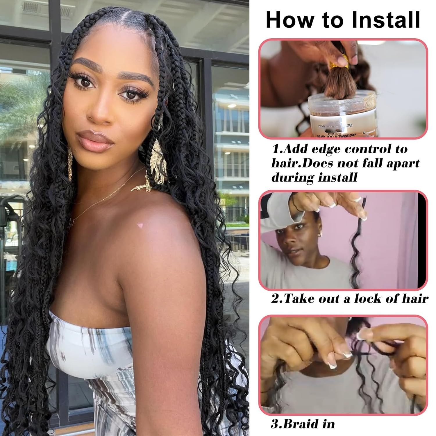 Braiding Hair for Boho Braids 18 Inch 2 Bundles Natural Black Water Wave Bulk US