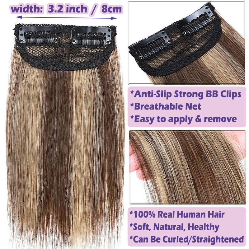 100% Human Hair Extensions Clip in Small Real Hairpiece for Adding Hair Volume