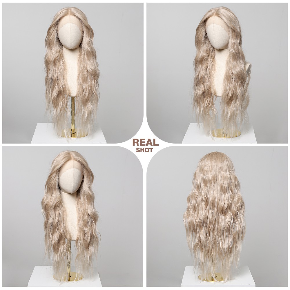 Synthetic Hair Heat Resistant Bleach Blonde Long Wavy HD Lace Front Wig Layered