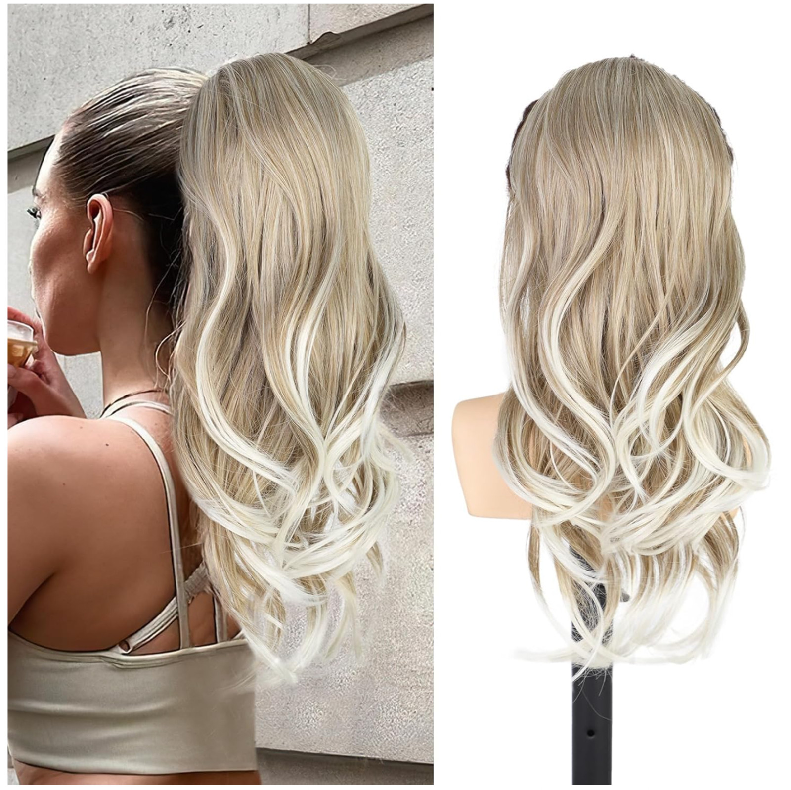 Long Wavy Drawstring Ponytail Extension for Women Straight Synthetic 18 Inches