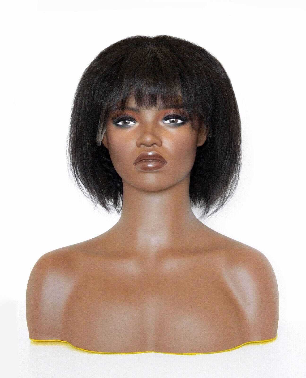 13×4 Lace Front Kinky Straight Bob Wig with Bangs Short Haircut Wig 200% Density