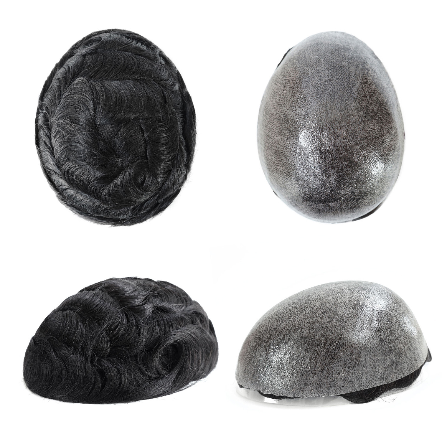 Mens Toupee Human Hair Systems Full Poly Thin Skin Hair Piece Replacement System