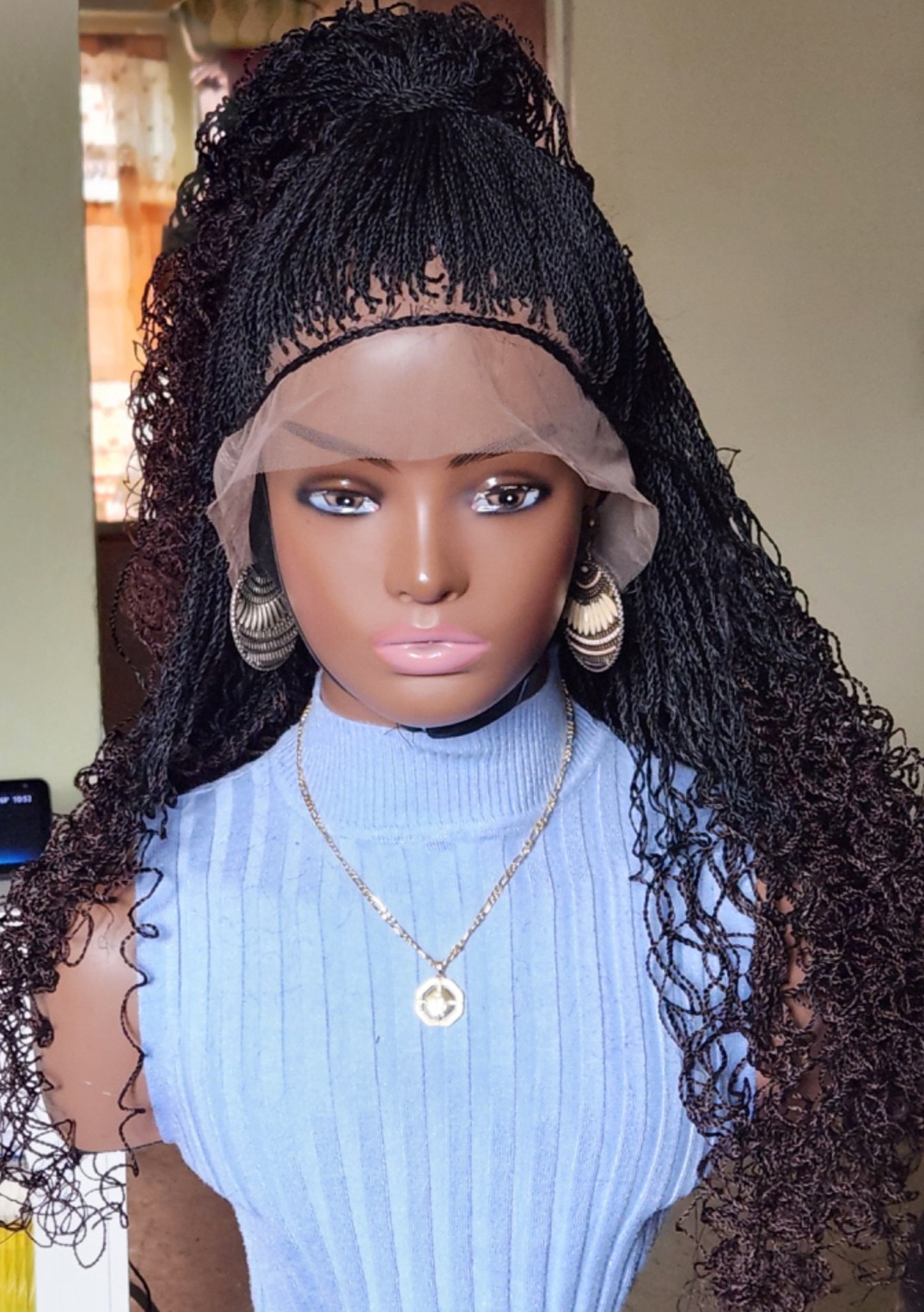 Handmade braided long Senegalese twist curly wig 1B/Dark Brown