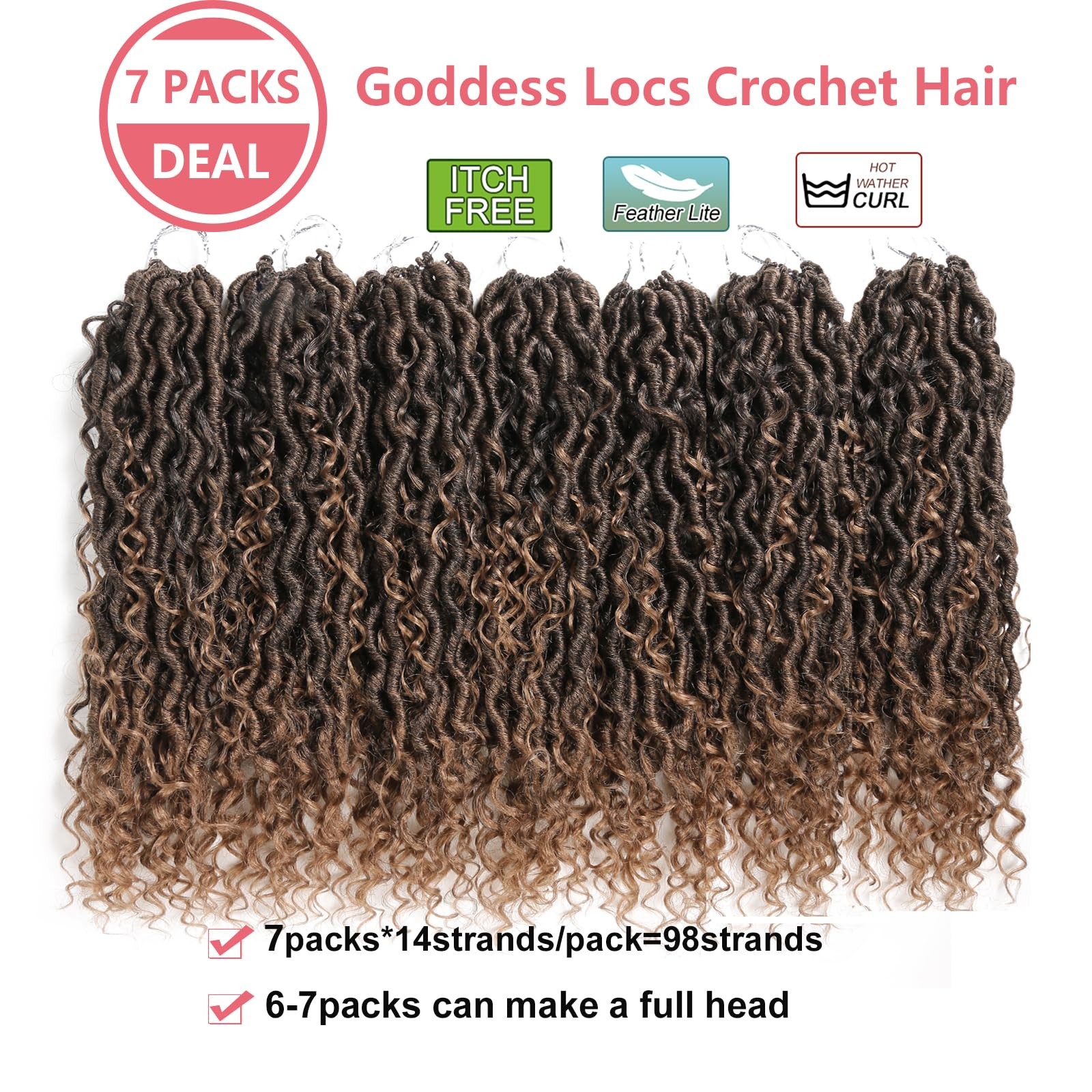 Ahrencan 18″ Boho Goddess Locs Crochet Hair 7 Packs Pre-Looped