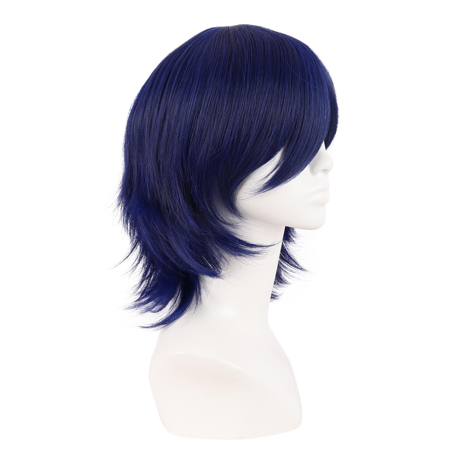 14 Inch/35 cm Short Cosplay Wolf Tail Synthetic Side Bangs Party Wig (Dark Bl…