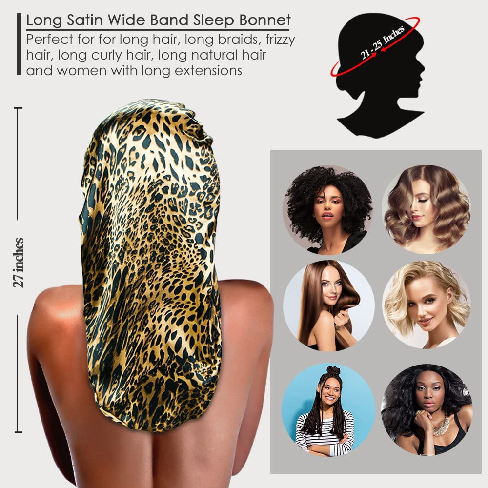Gorro de dormir de satén sedoso largo de 2 piezas para cabello rizado