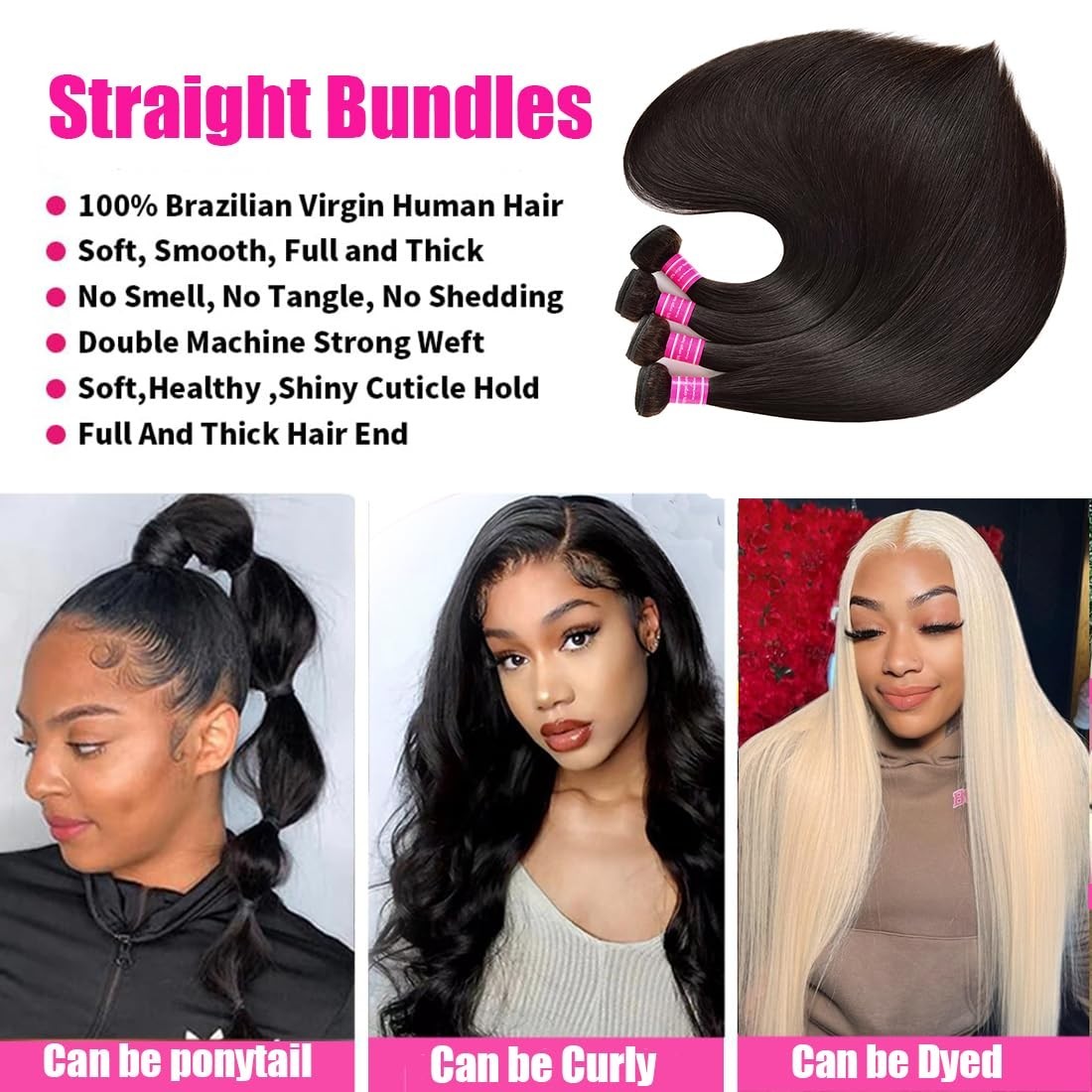 12A Remy Human Hair 4 Bundles 18 20 22 24 Inch Straight Brazilian Natural Black