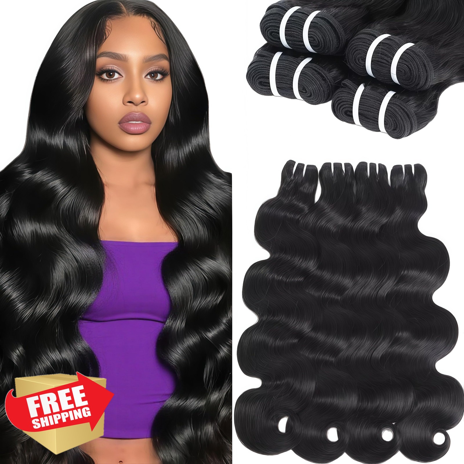 VKOFUN Body Wave Hair Bundles 22 24 26 28 Inch 4 Bundles