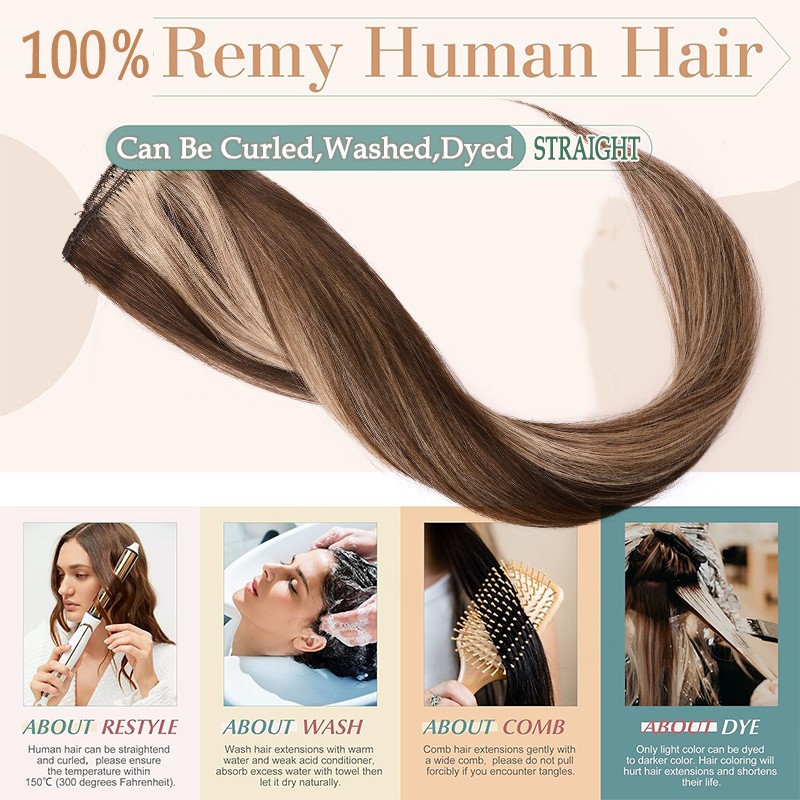 Double Weft 100% Remy Human Hair Extensions Full Head Clip In 8PCS Extra Thick