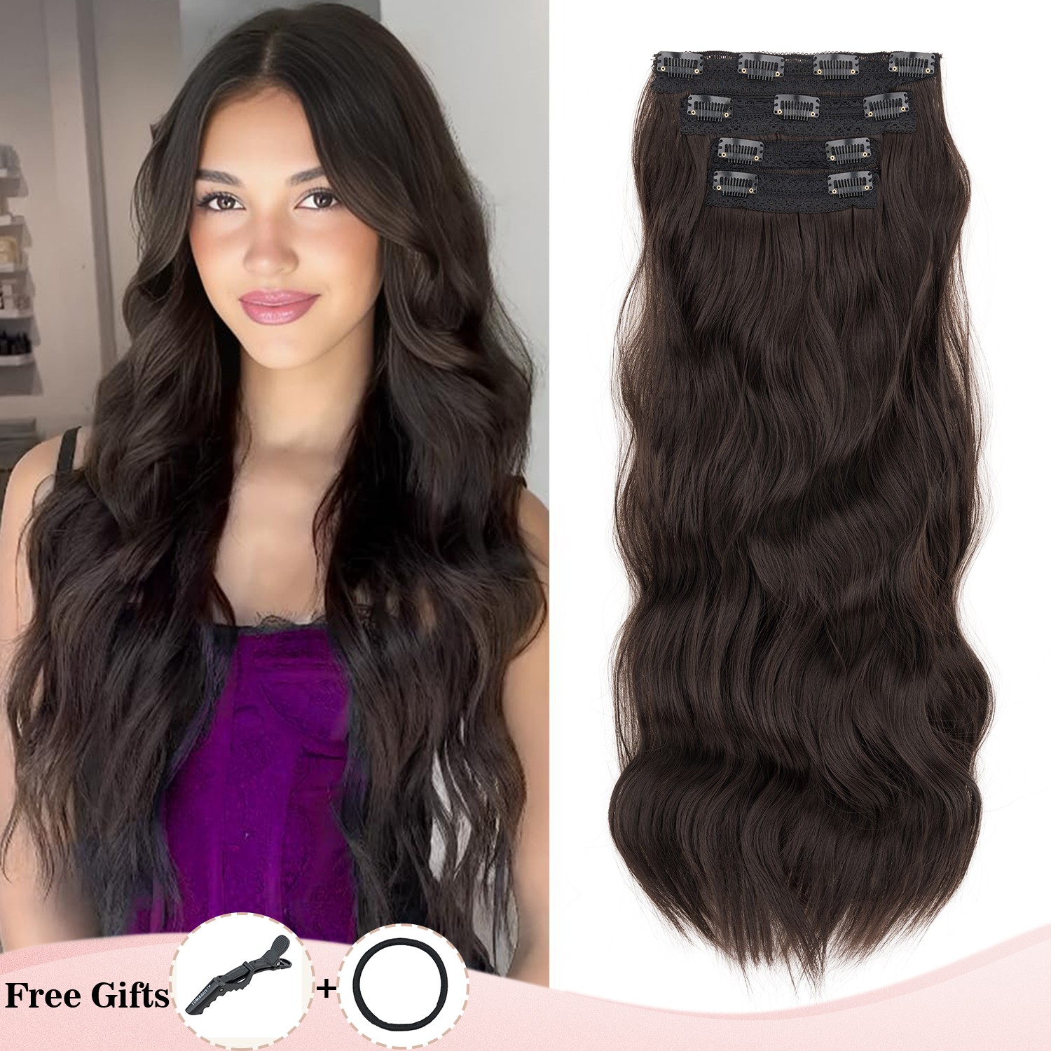 THICK Clip in Hair Extensions 4 Pcs Thick Double Lace Weft Long Wavy Soft Silky