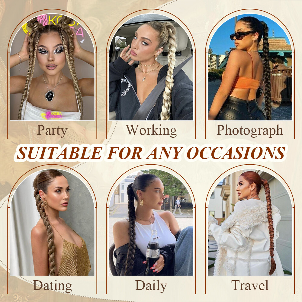 34″ X-Long Real Thick Braiding Hair Extensions Pony Tail Wrap Ponytail As Human
