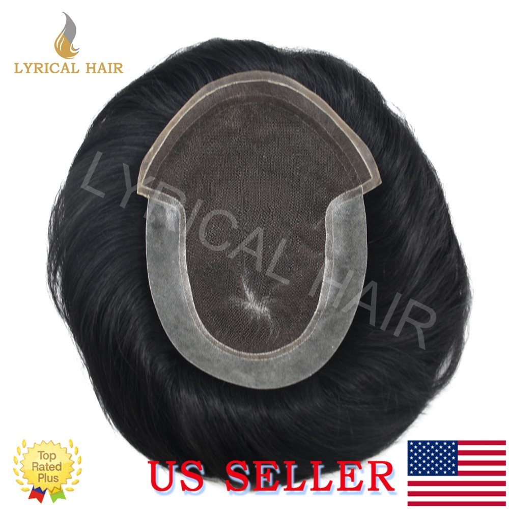 Lyrical Hair Mens Toupee French Lace Front Human Hair Bleach Natural Hairpiece