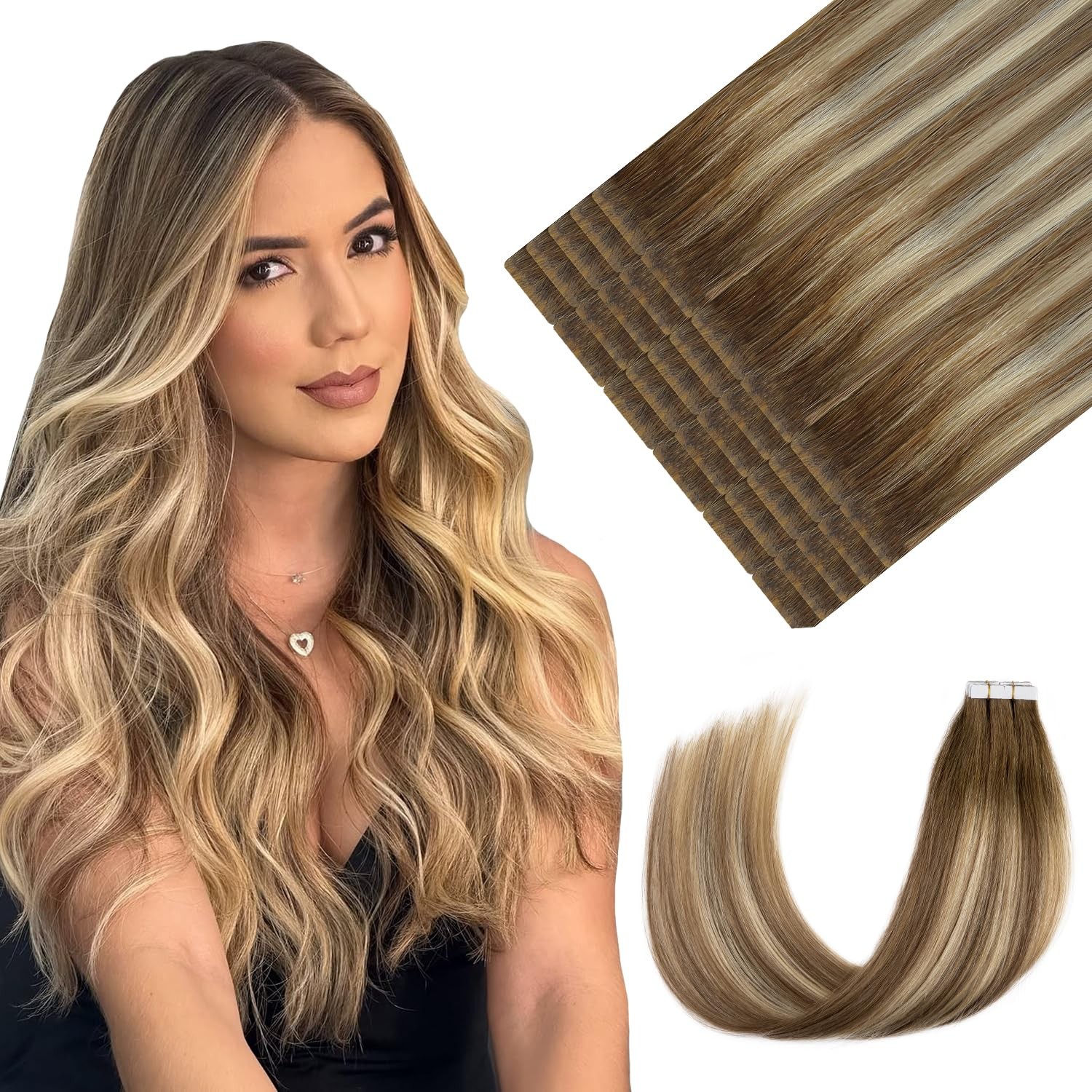 Youngsmile Invisible Tape In Hair Extensions Human Hair 20Pcs 45G Balayage