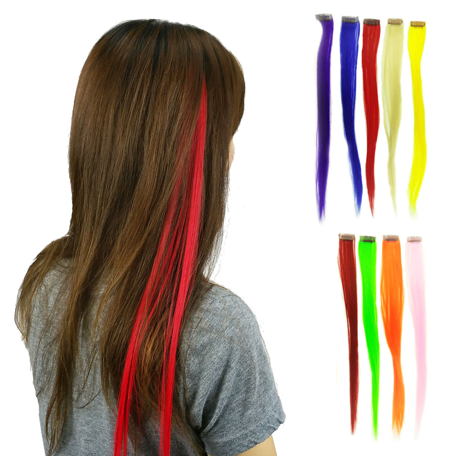 3 Assorted 20″ Long Color Synthetic Hair Extension Clip Party Cosplay
