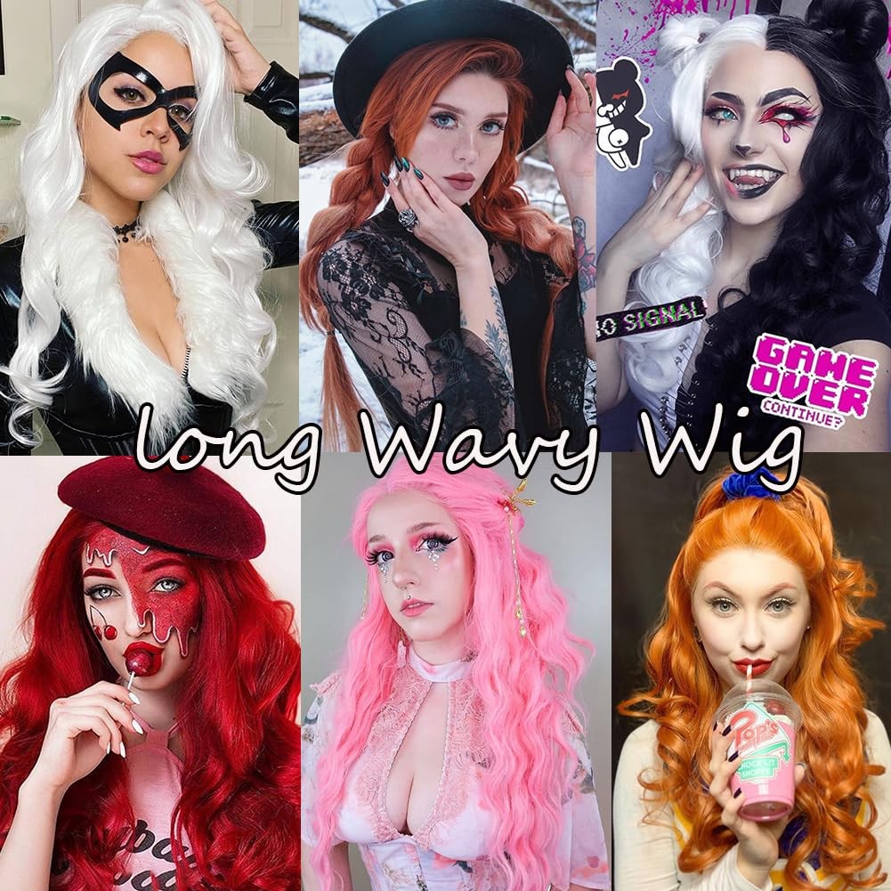 White Wigs for Women 26 Inch White Long Wavy Wig Middle Part Glueless Lace Wi…