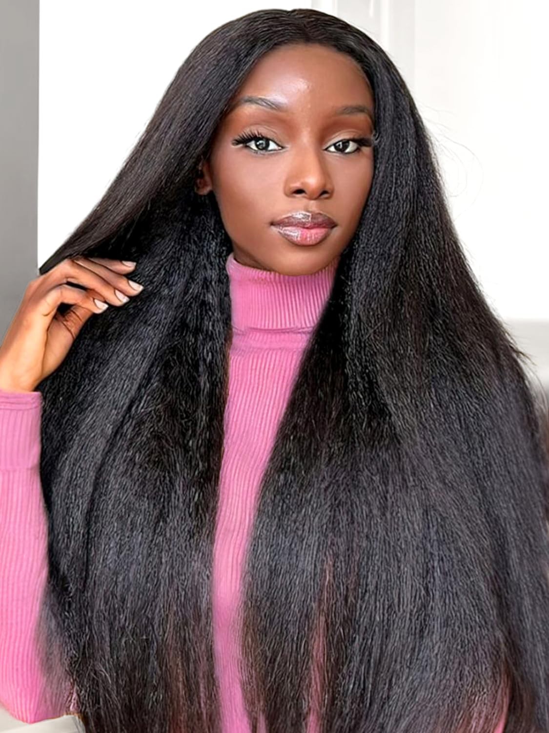 20in Kinky Straight Half Wig Drawstring Flip Over Glueless Laceless Wear & Go