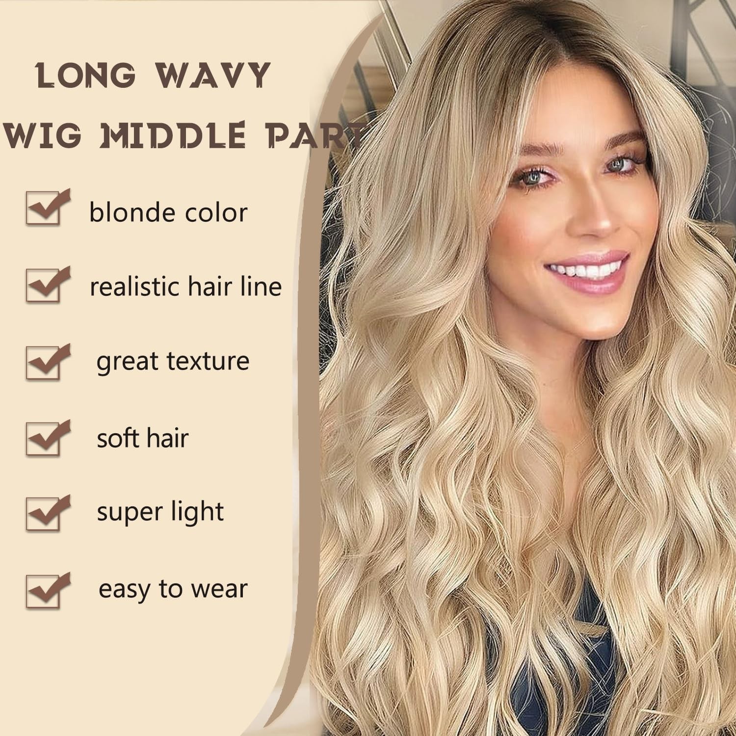 Blonde Wig for Women Long Wavy Blonde Wig Middle Part 26 Inch Wigs Heat Resis…
