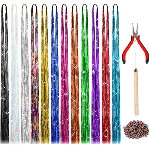 47 Inches Tinsel Hair Extension with Tool 12 Colors 2400 Multi 12 colors