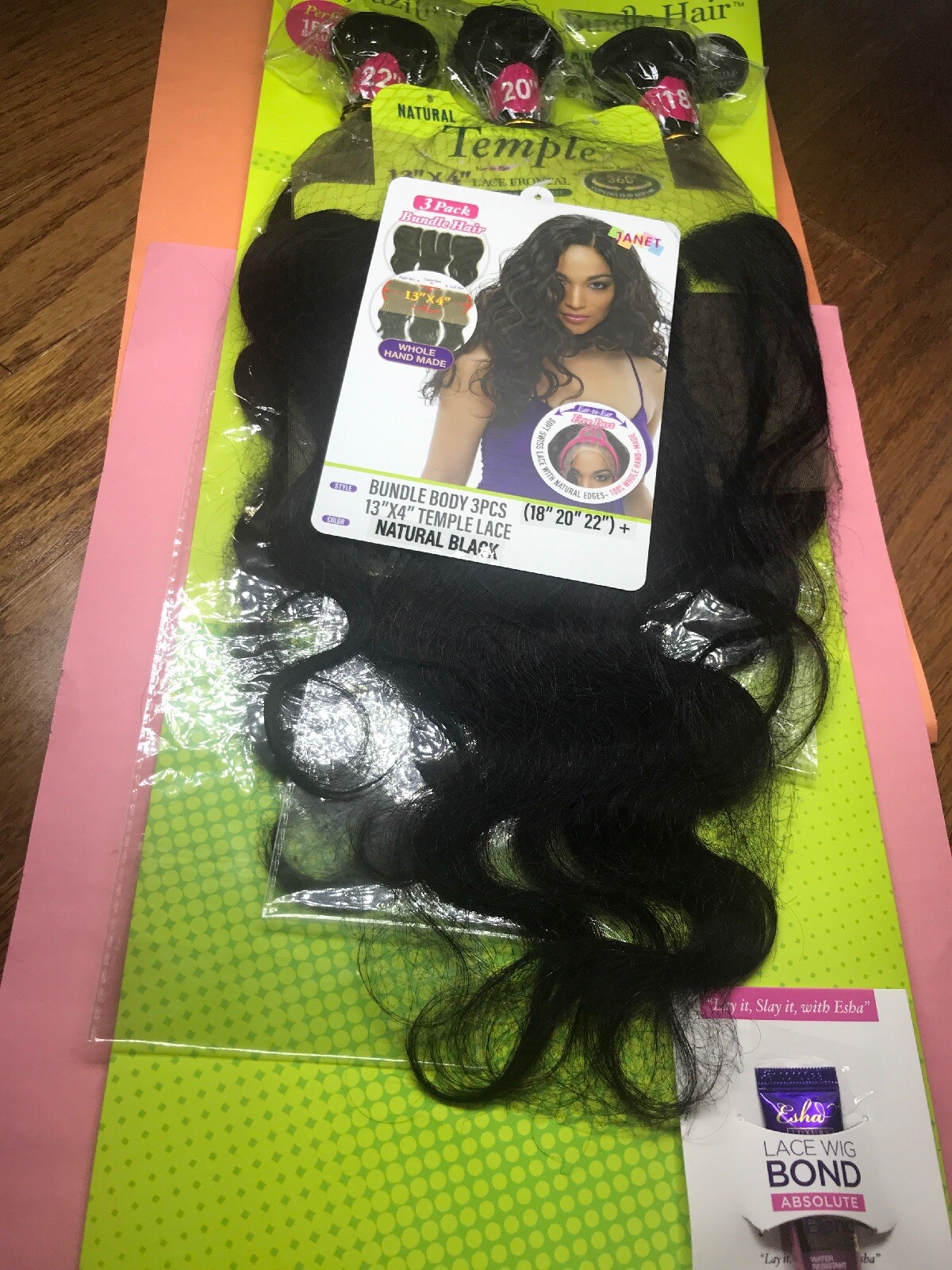 Janet_Collection Brazilian_Virgin_BODY_WAVE_18″, 20″, 22″ + 13″X4″ TEMPLE LACE