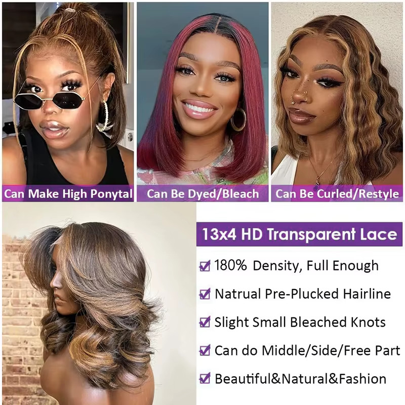 4/27 Highlight 13*4 Body Wave Glueless Closure100% Human Hair Frontal Wigs Ombre