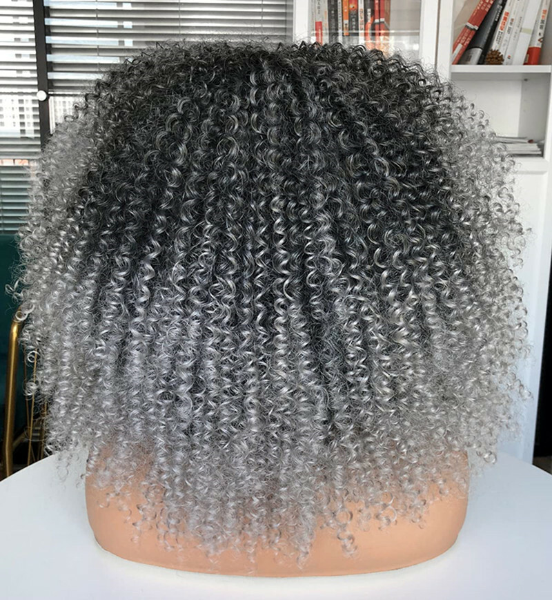 16inch Afro Kinky Curly Wig with Bangs for Black Women No Glue Full and Fluffy
