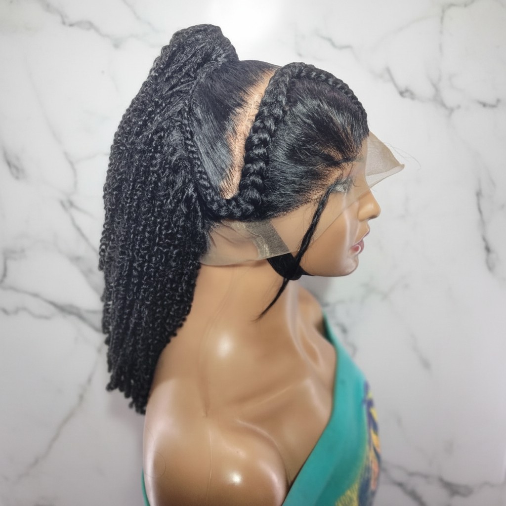 Braided Wig. Two Braids Feeds into Deep Waves. Full Lace with baby hair